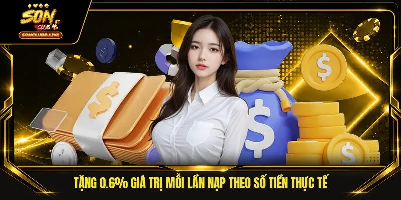 Tặng 0.6% giá trị mỗi lần nạp theo số tiền thực tế
